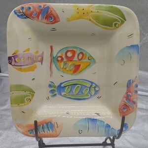 Vintage Antica Fornace Ceramiche Da Tavola Fish Multicolor Platter, Italy